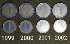 Olanda 1+2 €. 1999/2000/2001/2002 (8 monete accoppiate) circolate.