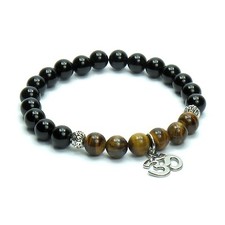 Bracciale Pietre Elastico Nero Braccialetto Dure Uomo Donna Simbolo OM Etnico 