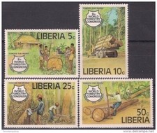 Liberia 1978 Industria del Legno Alberi Forestali Lavoratori Camion Camion Trasporto Set MNH