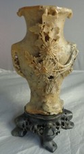 SCULTURA PIETRA SAPONARIA CINESE SOAPSTONE RARA ANTICA CINA GRANDE VASO FIORI N1