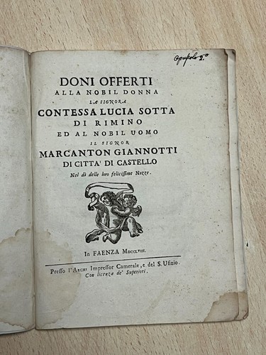 Opuscolo antico 1758 faenza - antico,