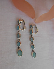 ORECCHINI MONET pendenti in metallo argentato pietre celesti a clip