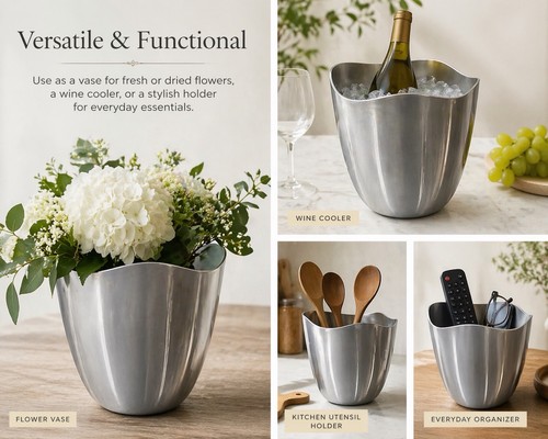 Fioriera vaso metallo argento