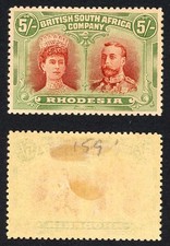 Rhodesia SG159 5/- Vermiglio e Verde Profondo (resto cerniera) M/M Cat 325 libbre