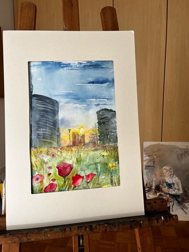 Dipinto acquerello skyline - dipinto,
