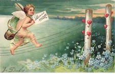 Angeli #MK44392 Buona Anno Ange Cherubino Cammina Su Linee Elettriche Co