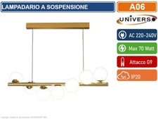 LAMPADARIO A SOSPENSIONE CON 7 ATTACCHI G9 POTENZA 70W COLOR ORO CON 7 SFERE