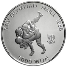 1988 * 5000 Won Argento Corea del Sud "Giochi Olimpici Seoul - Lotta Coreana" (K