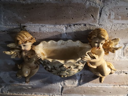 Coppia acquasantiera putti - acquasantiera,