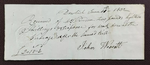 1832 receipt from - 1832,