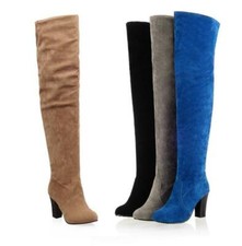 Stivali donna ecopelle scamosciati zip laterale sopra il ginocchio tacco a blocco scarpe oversize moda