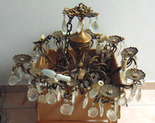 LAMPADARIO ANTICO VINTAGE IN BRONZO E GOCCE DI CRISTALLO SFACCETTATO 10 BRACCI