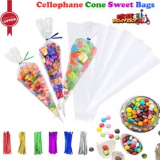 CELLOPHANE TRASPARENTE CONO SACCHETTI DOLCI CARAMELLE COMPLEANNO BAMBINO FESTA BOMBONIERA REGALO DOLCETTI