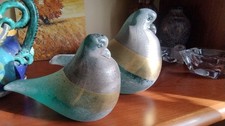 Coppia Statua Piccione Vetro Murano Ghisetti Modernariato Design Italia