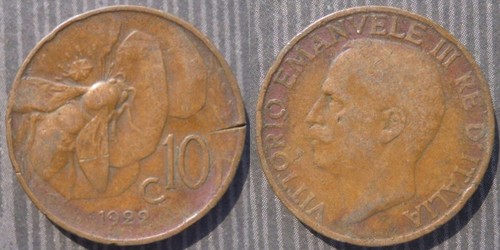 Italy centesimi 1922 - 10,