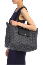 Borsa Roberto Cavalli Nera Grande Nylon Monogramma Stampa Logo Pieghevole Tote Bag