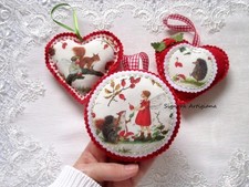 Addobbi Natalizi Fatto a mano. Elfi riccio gatto. Decorazioni Feltro Tessuto 3pz