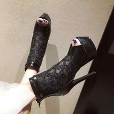 stivali stivaletti alti platform 16 nero spuntato pizzo pelle sintetica 8223