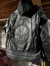 Harley-Davidson Giacca Pelle Teschio Uomo Felpa con Cappuccio Pelle di Vacchetta Motociclista Equitazione