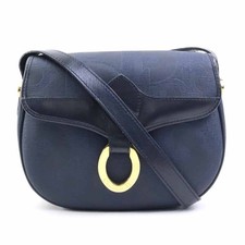 Borsa a tracolla Christian Dior Navy rivestita in PVC tela pelle vintage aute...