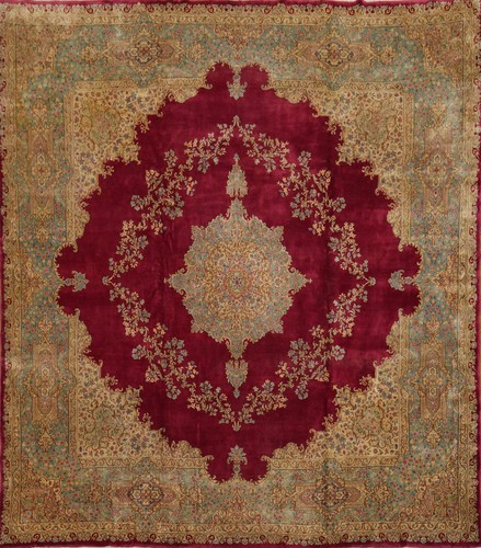 Tappeto lana rosso fatto - , a