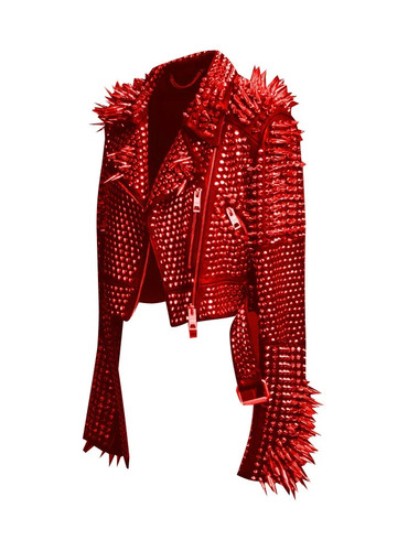 Giacca donna pelle rossa punk - pelle,
