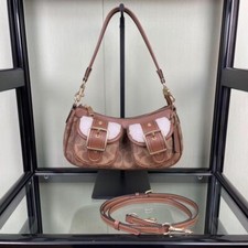 Borsa COACH CY658 Ashton Baguette in tela firmata marrone outlet