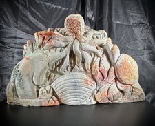 Incredibile scultura diaspro oceano a tema Sealife larghezza 11" 4 libbre 5,6 oz