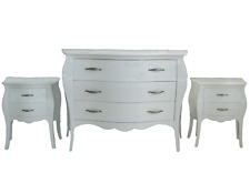 Comò bombato barocco  bianco e 02 comodini in legno massello