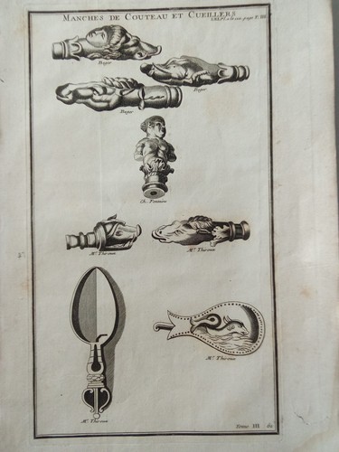 Incisione rame 1750 - 1750, manici