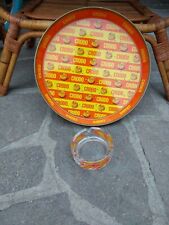 Posacenere + VASSOIO CRODO VINTAGE IN LATTA ARANCIONE GIALLO BAR 31 CM crodino