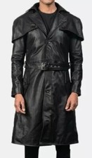 Cappotto uomo lungo in pelle nera spolverino | cappotto trench vintage lunghezza intera