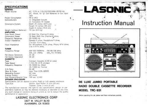 Lasonic trc931 boombox - , manuale