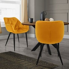 2x sedie da pranzo poltroncine con braccioli da salotto in velluto giallo senape