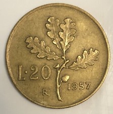 1957 Italy 20 Lire Coin