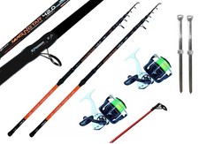 Kit Surfcasting 2 Canne 4.2mt 200gr + 2 Mulinelli + Puntali Pesca Fondo Spiaggia