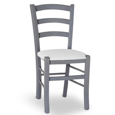 Sedia Venezia in legno grigio con seduta in similpelle color grigio ghiaccio