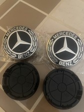 4 TAPPI COPRIMOZZO 75MM PER MERCEDES BENZ CLASSE A B C E GLE NERO Originali