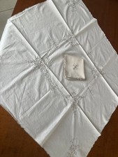 tovaglietta da tè VINTAGE con 6 tovaglioli in puro cotone ricamata a mano