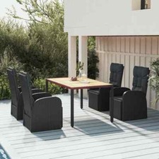 vidaXL Set Pranzo Giardino 5pz Nero Polyrattan Legno Massello Acacia