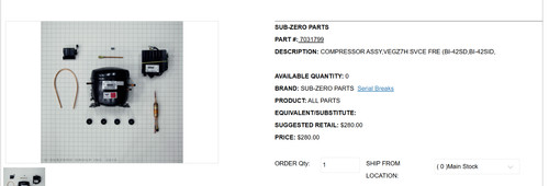 Sub zero part 7031799 - part#,
