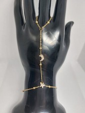 Baciamano,Bracciale Con Anello, acciaio Dorato, Luna ,Stella, bijoux, accessori 