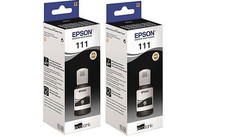 2X Flaconi di inchiostro Genuini Epson EcoTank Serie 111 Nero 120ml cad