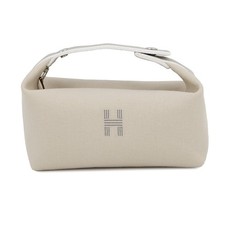 Hermes Pouch Birkin Nero PM Beige Argento Ferramenta Tela HERMES Borsa Piccolo Articolo