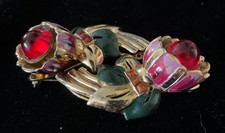 Spilla vintage anni 30 Coro Duette smaltata camelia rossa abito clip spilla