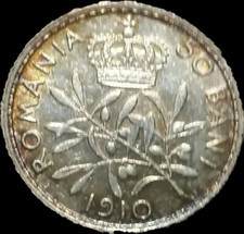 1910 Romania 50 Bani Silver