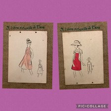 Bozzetto Figurino Moda Croquis de Mode Haute Couture n 76 77 Fronte Retro