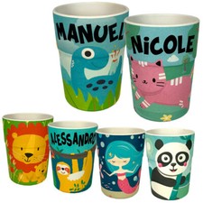 Tazze Bicchieri 250ml Panda Crew in Bamboo con Nome Compostabili Personalizzati