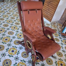 TRE Poltrone pelle e mogano vecchia marina "SOVEREIGN OF THE SEAS" Boston 1850