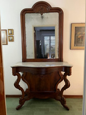 Consolle in noce Luigi Filippo con piano in marmo completa di specchiera